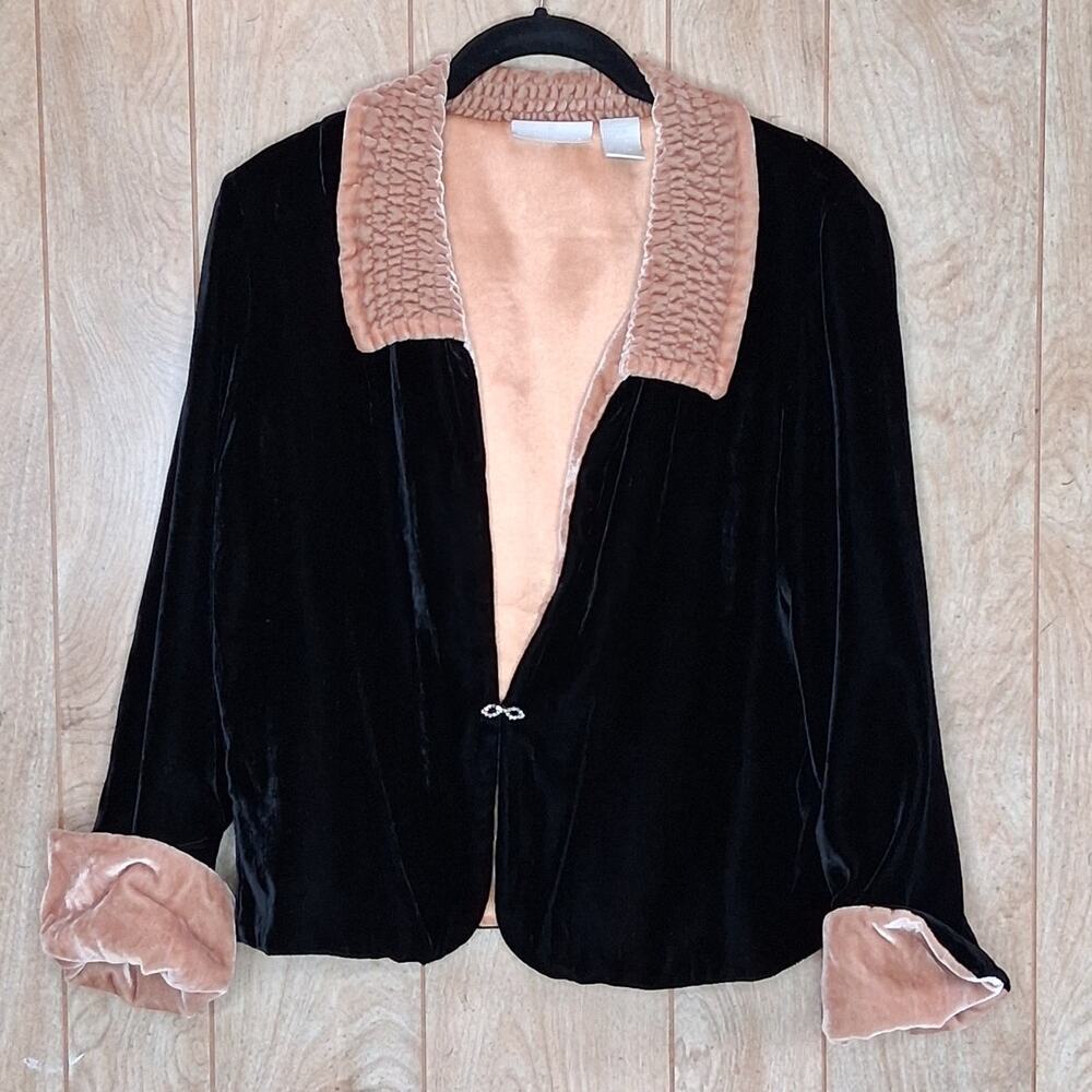 Soft Surroundings Black Velvet Jacket Topper Copper Interior & Contrast Size M